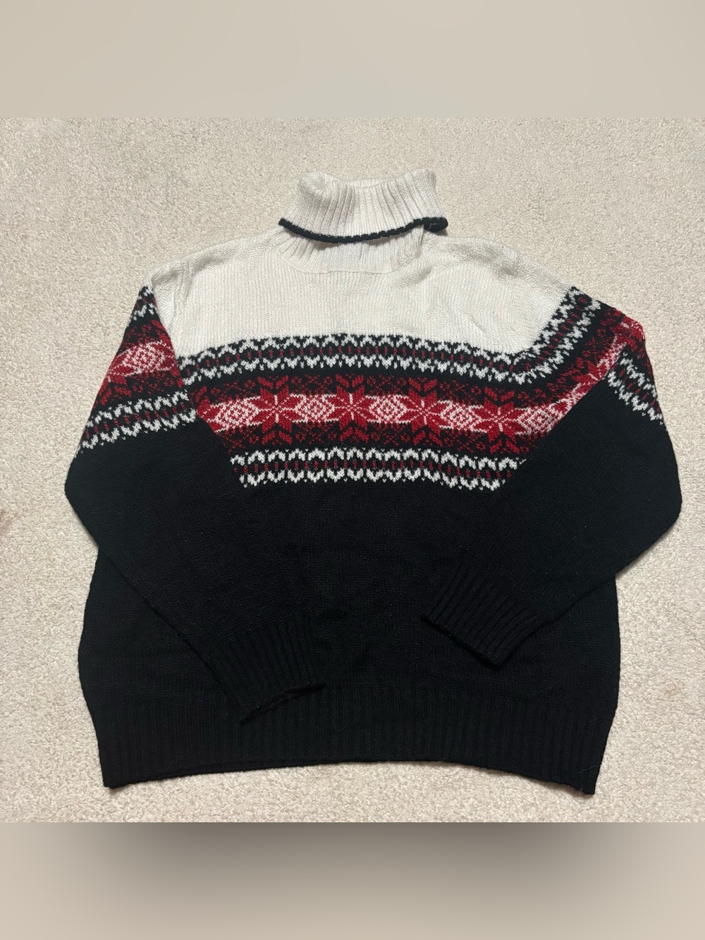 Carolyn Taylor Black, White & Red Fair Isle Turtleneck Sweater